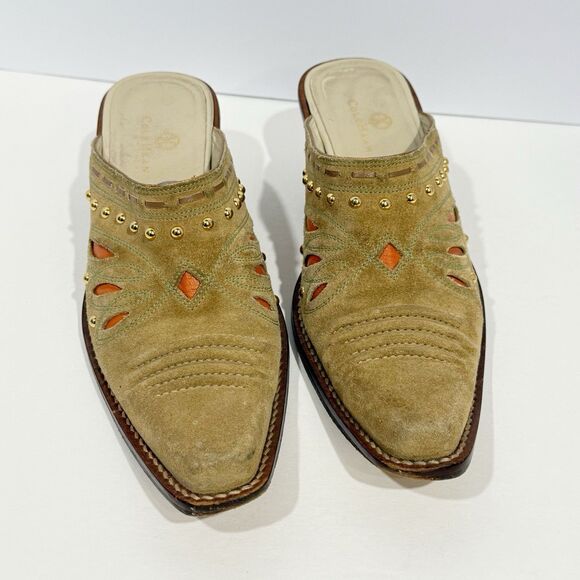 Cole Haan Womens Heels Mules D18363 US 8.5 B Tan Suede Slip-on Studded Leather - Picture 3 of 16